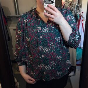 Carolina Belle Floral Blouse in Green and Pink